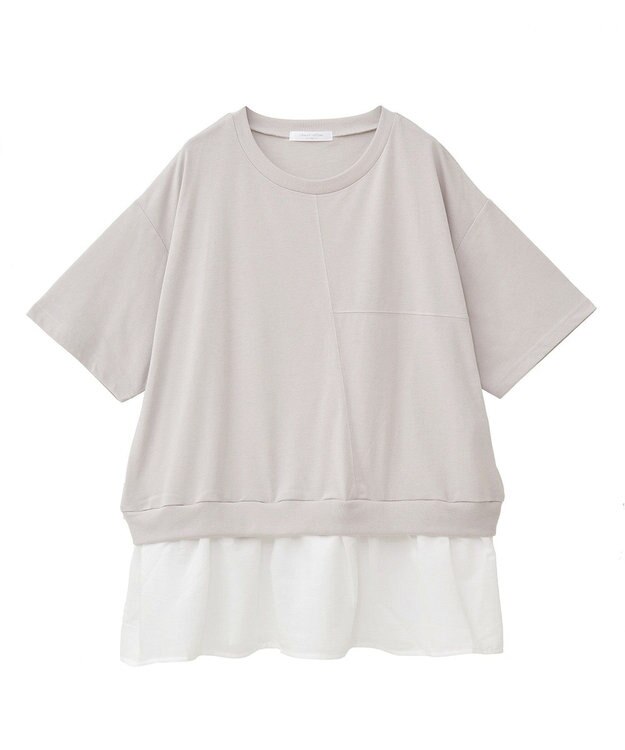 Green Parks 裾フリルドッキング５分袖プルオーバー Red