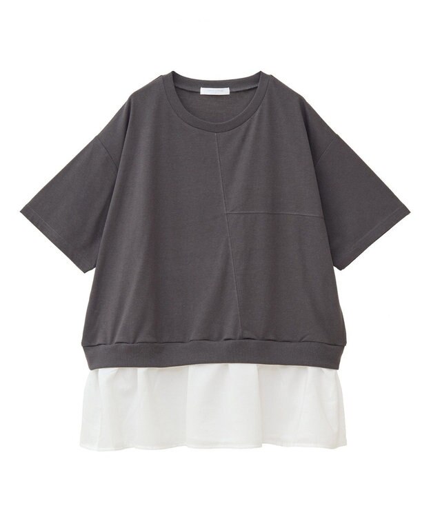 Green Parks 裾フリルドッキング５分袖プルオーバー Red