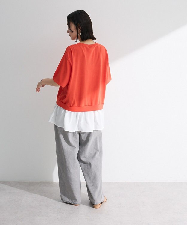 Green Parks 裾フリルドッキング５分袖プルオーバー Red