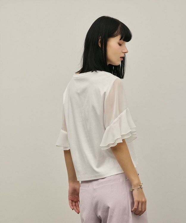 GRACE CONTINENTAL シフォンスリーブカットトップ ホワイト