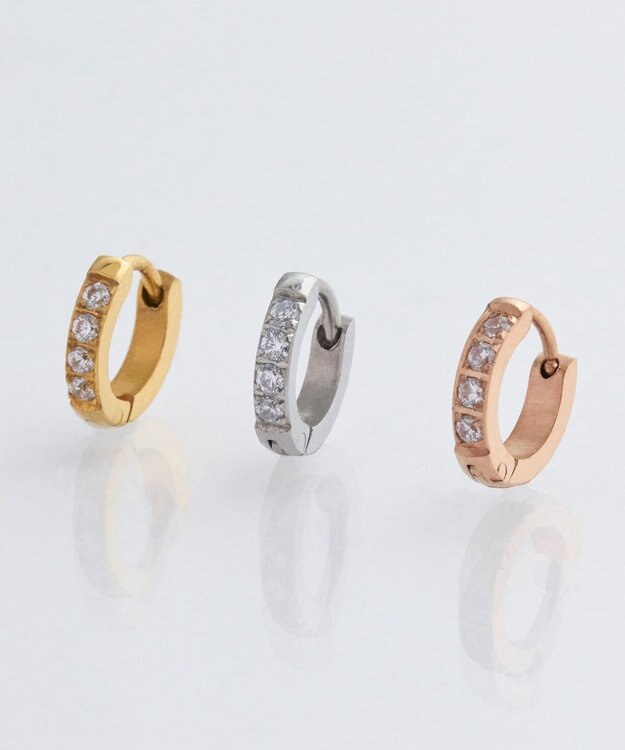 Phoebe 【金属アレルギー対応】ワンタッチビジューフープミニピアス(片耳)/サージカルステンレス ローズゴールド ローズゴールド