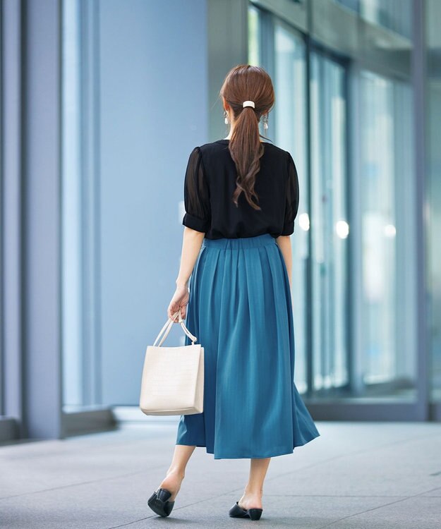 Tiaclasse L 【洗える】ドビーシフォンパフスリーブブラウス ブラック