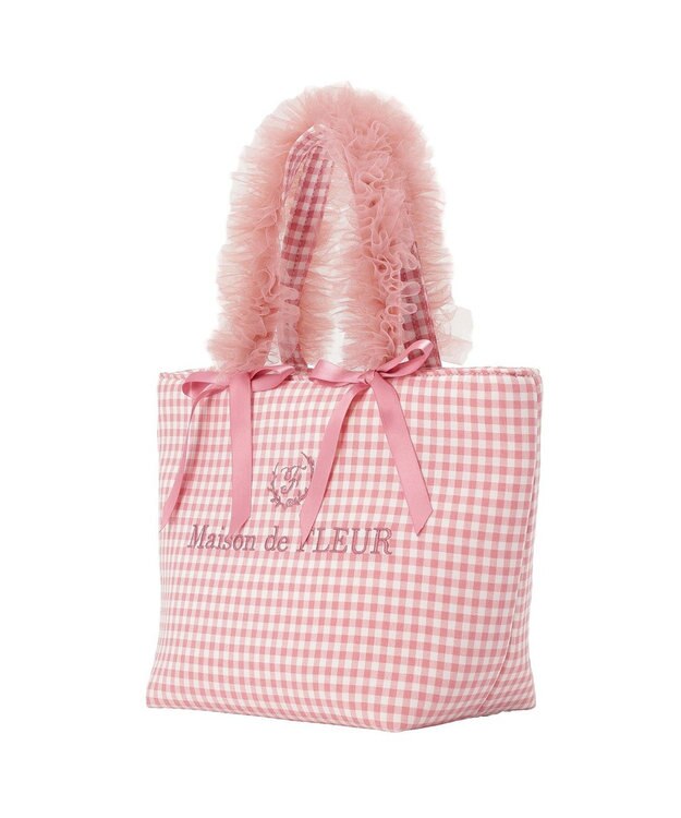 Maison de FLEUR ギンガムブランドロゴフリルハンドルトート Pink
