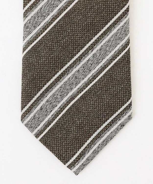 JOSEPH ABBOUD 【イタリア生地・日本製・麻×シルク】レジメンタル ネクタイ カーキ系2