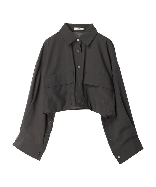 earth music&ecology ビッグポケットショートシャツ Charcoal Gray