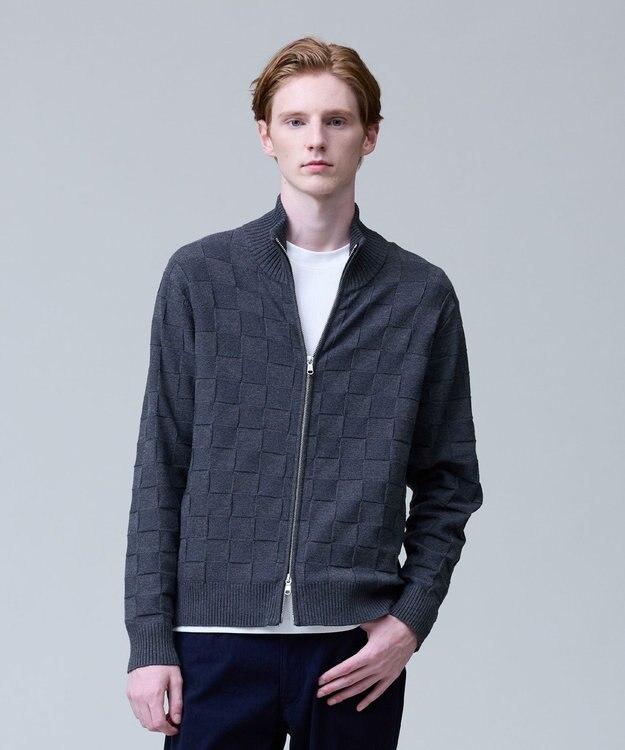 J.PRESS MEN 温かさと軽さの快適素材【ストレッチ / イージーケア】【FLEX YARN】リンクスフルジップ  ニットカーディガン グレー系