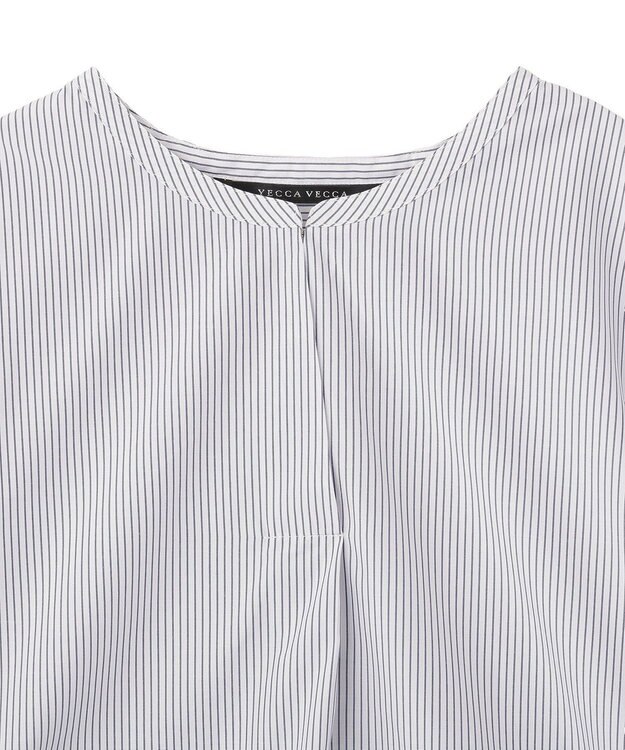 YECCA VECCA タックスリーブスキッパーブラウス Stripe White