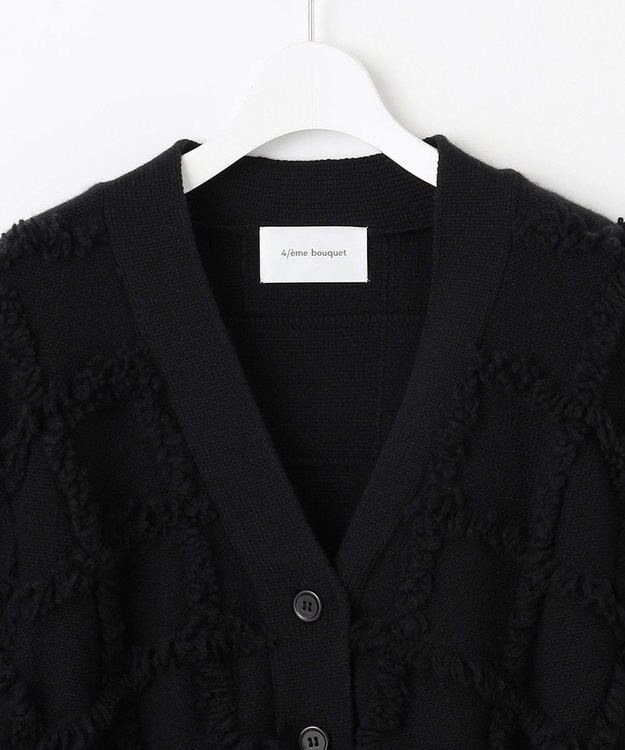 自由区 【カトリエムブーケ】Check frange フリンジカーディガン ブラック