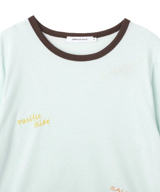 AMERICAN HOLIC ランダムロゴ刺繍リンガーTシャツ Mint