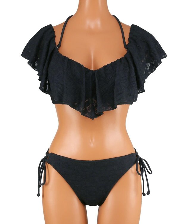 San-ai Resort（三愛水着楽園） 軽い着け心地でしっかり盛れる【楽盛り水着】　フリルワイヤービキニ　9M・11L　【San-ai Resort（サンアイリゾート）】 ブラック