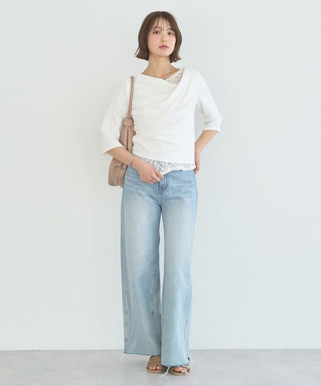 earth music&ecology レースレイヤードドレーププルオーバー Off White