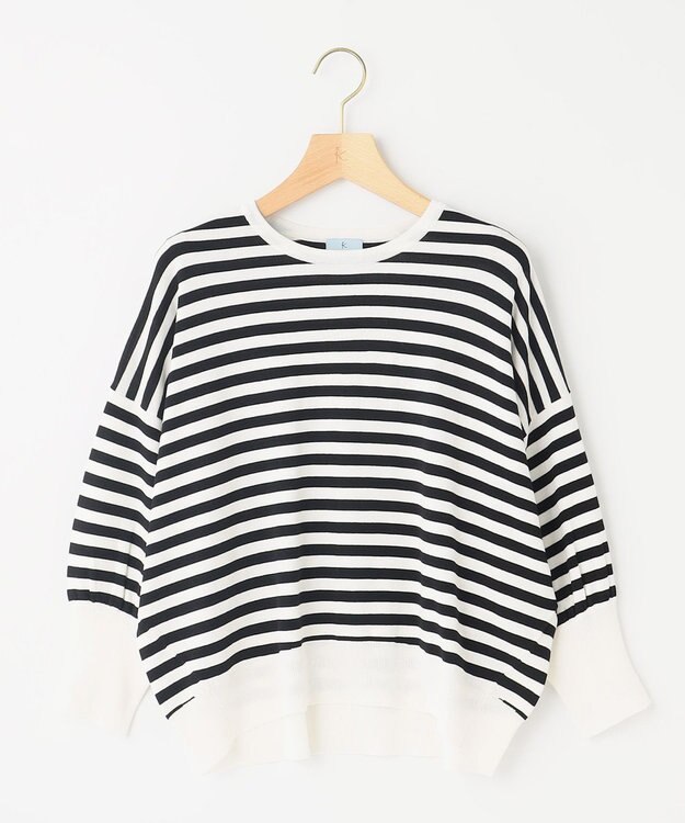 組曲 ドルマンスリーブ7分袖 ニットＴ ボーダー系1