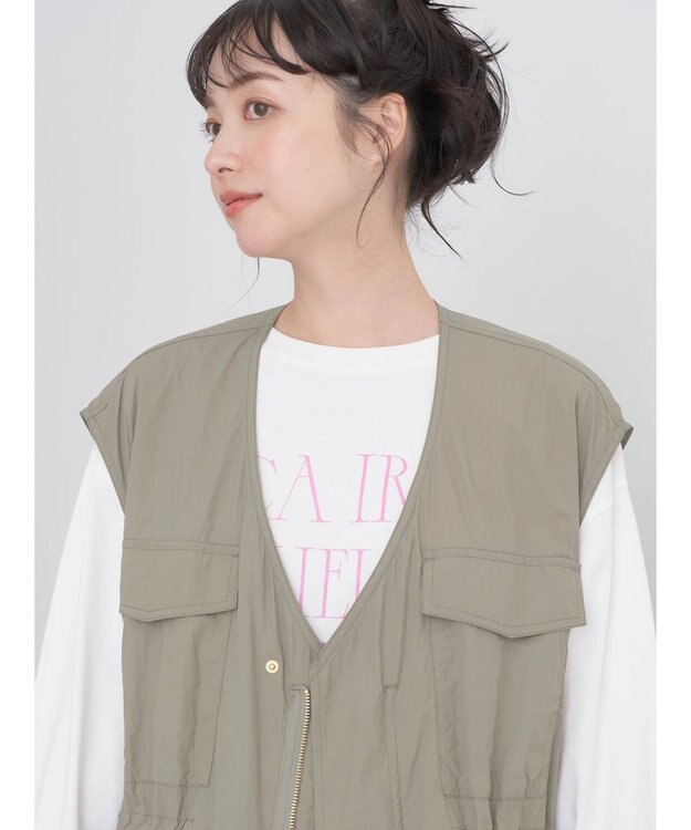 earth music&ecology ドロストコードジレ Khaki