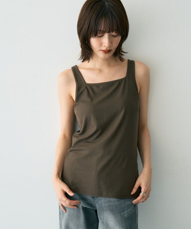 YECCA VECCA 2wayスクエアリブタンクトップ Brown