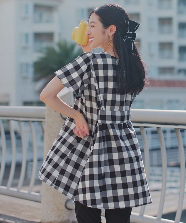 Tiaclasse L 【おのののかさん着用】半袖＆七分袖選べる袖丈バックフレアチュニック 半袖ギンガムチェック大