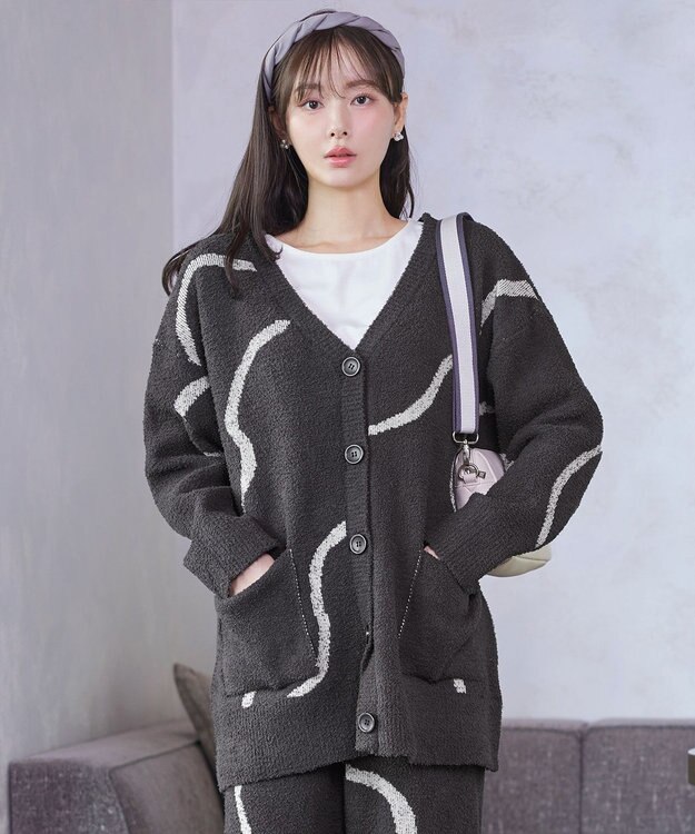 Tiaclasse ふわもちニュアンス配色ニットカーディガン チャコールグレー