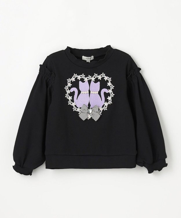 ANY KIDS ネコシルエット裏毛トレーナー ブラック