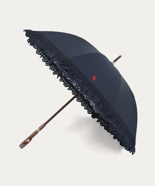 MOONBAT 【遮光/晴雨兼用日傘】POLO RALPH LAUREN(ポロ ラルフローレン) エンブフリル 長傘 遮熱 UV ディープブルー（EC限定色）