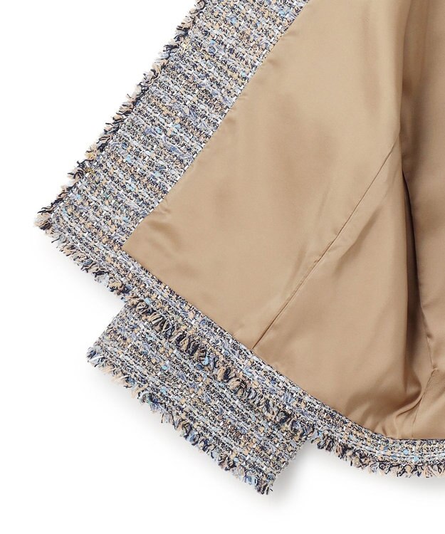 23区 GIOLICAツイード ノーカラー ジャケット ブルーミックス