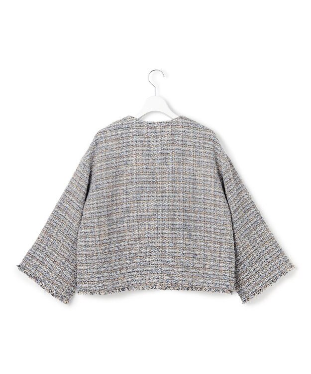 23区 GIOLICAツイード ノーカラー ジャケット ブルーミックス
