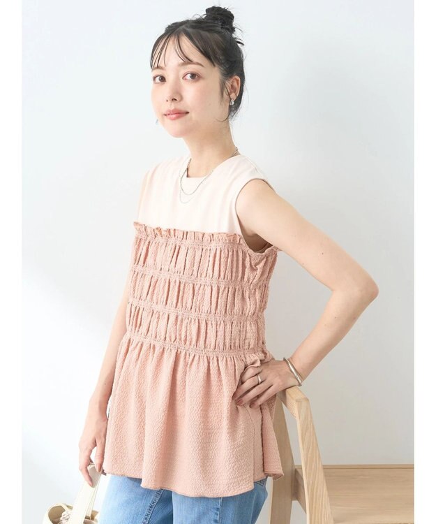 earth music&ecology ドッキングシャーリングプルオーバー Pink Beige