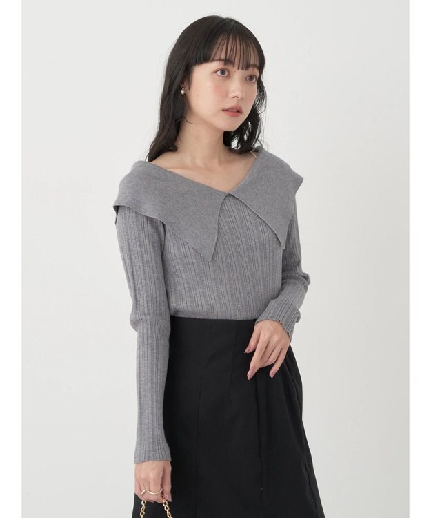 earth music&ecology ２ｗａｙビッグカラーニットプルオーバー Light Gray