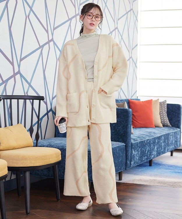 Tiaclasse ふわもちニュアンス配色ニットカーディガン アイボリー