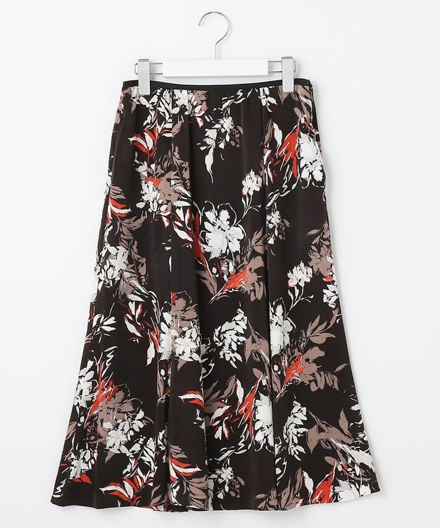 自由区 【洗える】ブラッシュドフラワープリント フレアスカート ダークブラウン系5