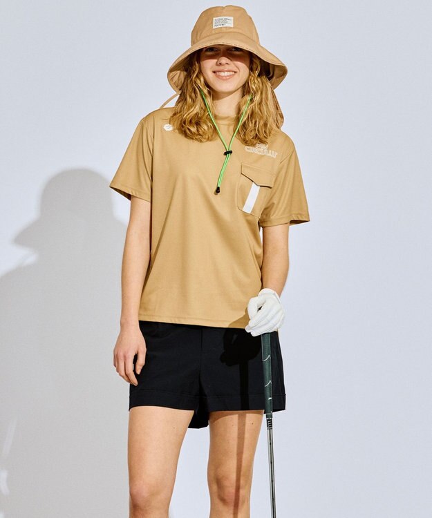 PW CIRCULUS 【吸水速乾 / UV遮蔽率96.3% UVカット / ストレッチ】【WOMEN】ポケットモックT ゴルフウェア レディース ベージュ系