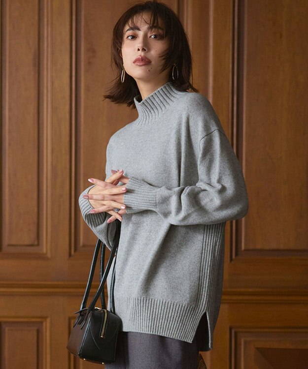 23区 S 【見上愛さんコラボカラー/Oggi掲載】カシミヤブレンド ハイネック ニット ライトグレー系