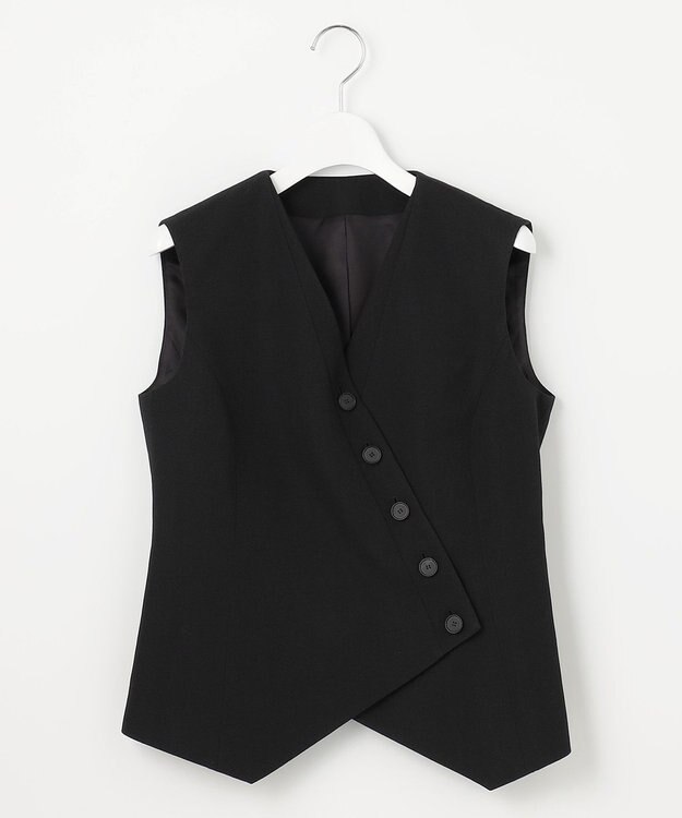 23区 【エステータ】ウールリネン アシンメトリーボタン ベスト ブラック系