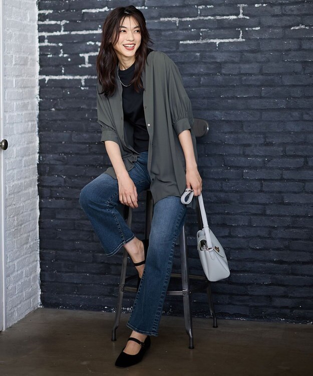 ANY L 【洗濯機可】バックプリーツシャツ チャコール