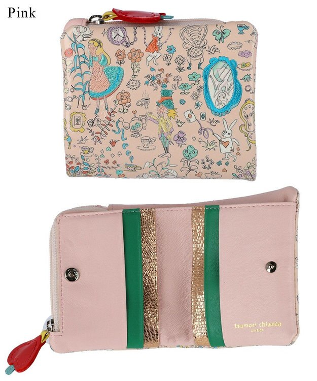 tsumori chisato CARRY 不思議の国のアリス 2つ折り財布 【使いやすい小銭入れ】 ピンク