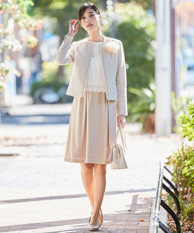 ANY SIS 【セットアップ対応】リップルボーダー ノーカラー ジャケット シャンブレーベージュ