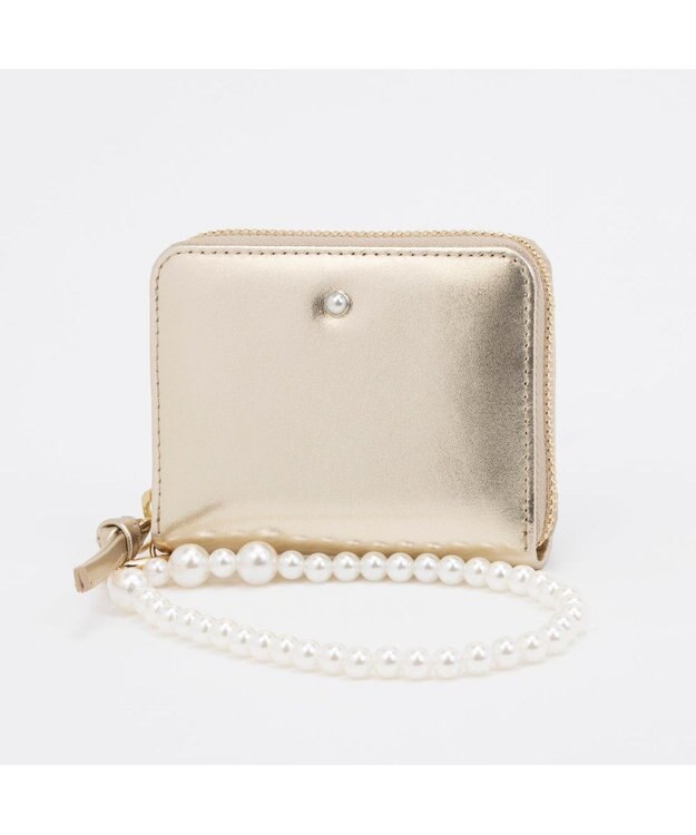 UNBILLION ペルケ perche / パール調ストラップ・ジャバラカードウォレット ゴールド