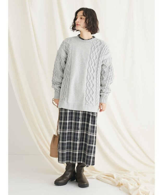 CRAFT STANDARD BOUTIQUE ケーブルニット切り替え裏起毛スウェット Gray Mixture