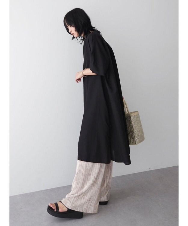 Green Parks 綿麻混スキッパーミニワンピース Black