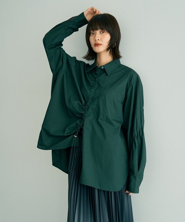 YECCA VECCA ドロストデザインギャザーシャツ Green