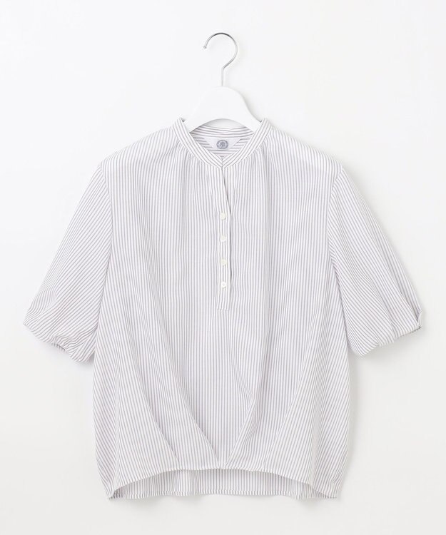 J.PRESS LADIES L 【洗える】ドビー強撚ストライプ コクーンシルエット ブラウス ラベンダー系1