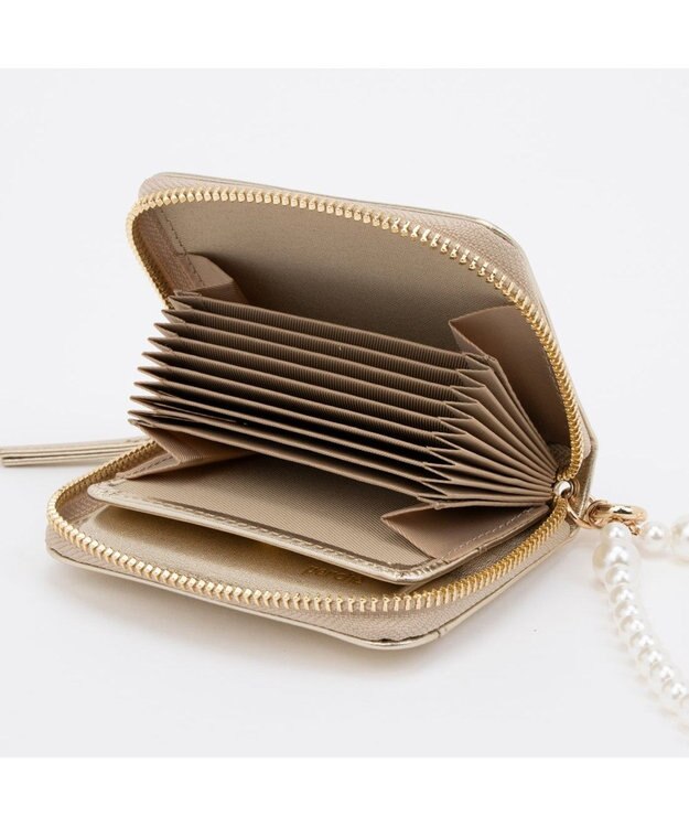 UNBILLION ペルケ perche / パール調ストラップ・ジャバラカードウォレット シルバー