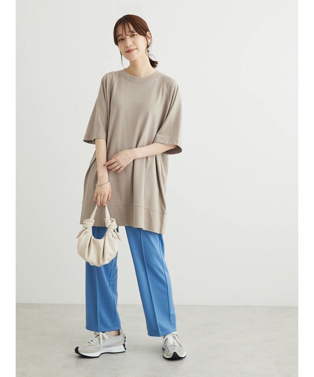 Green Parks 接触冷感５分袖ラグランチュニック Gray Beige