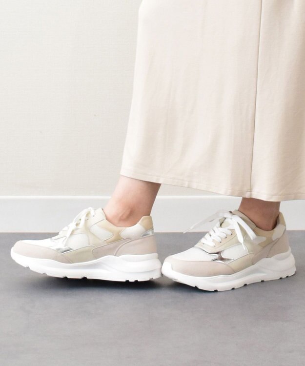 Bridget Birkin 【PARADIS COULEUR】異素材コンビレースアップスニーカー ホワイトコンビ