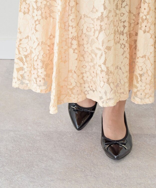 Bridget Birkin 【Bridget Birkin】ポインテッドリボンレインフラットパンプス ブラックエナメル