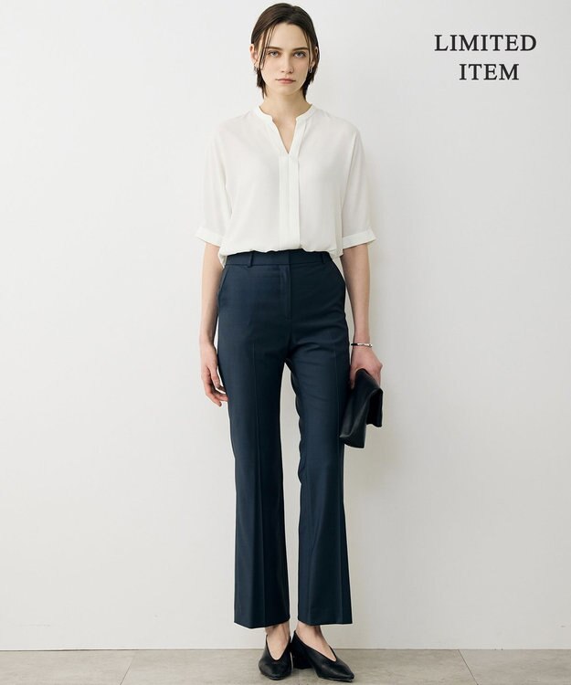 ICB L 【先行予約・WEB限定】BackSatinAmunzen 5分袖キーネックブラウス オフホワイト