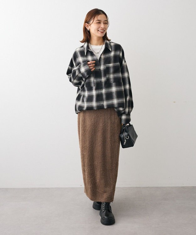 Green Parks 楽ちんシャギーＩラインスカート Brown