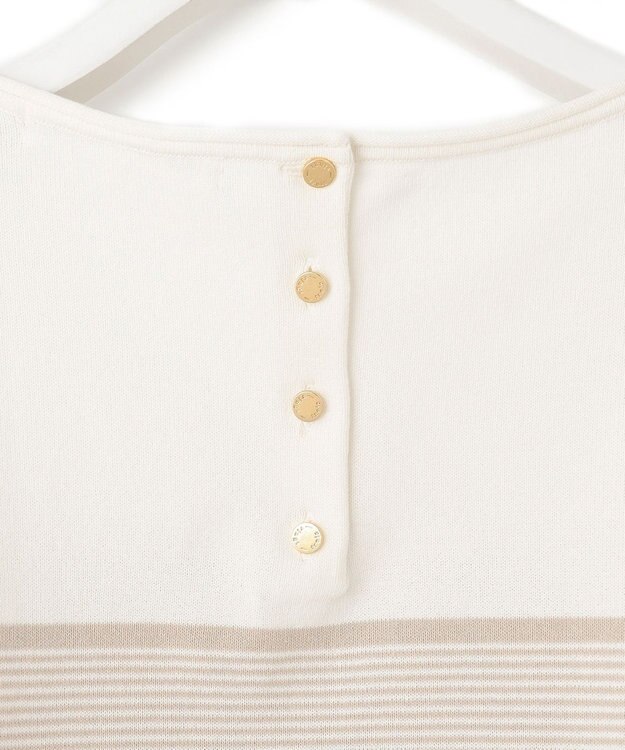 23区 L 【洗える】コットンポリエステルストレッチ オーバーサイズ ニット オフホワイトxベージュボーダー