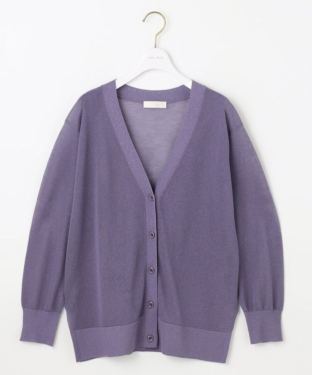 ANY SIS 【洗える】シアーVネック カーディガン パープル