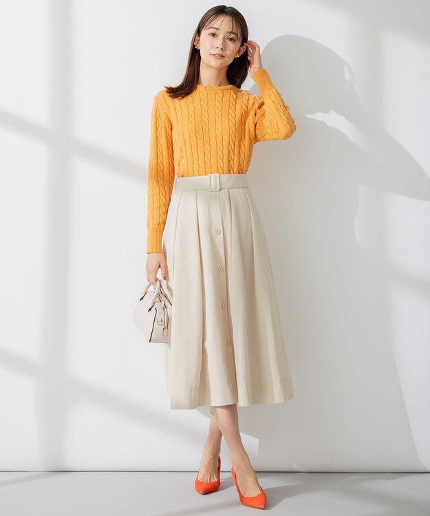 組曲 【ビジューボタン付き】SOBANE ケーブルプルオーバー ニット オレンジ系