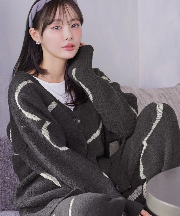 Tiaclasse ふわもちニュアンス配色ニットカーディガン チャコールグレー