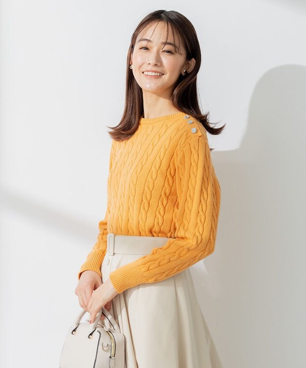 組曲 【ビジューボタン付き】SOBANE ケーブルプルオーバー ニット オレンジ系